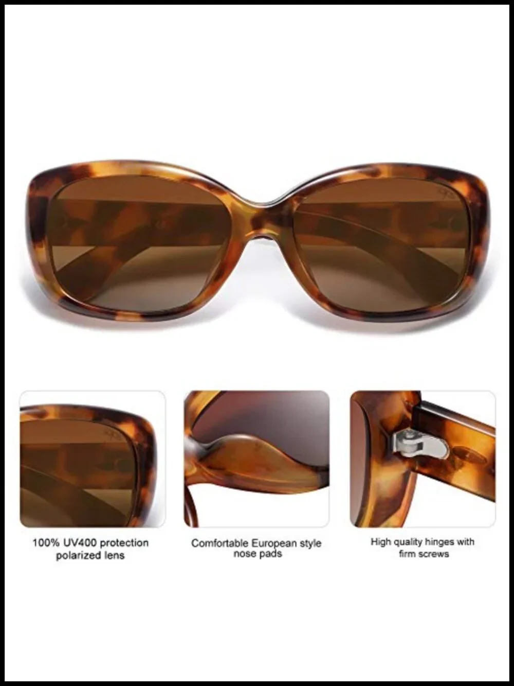 Retro Square Polarized UV400 Sunglasses with Microfiber Pouch